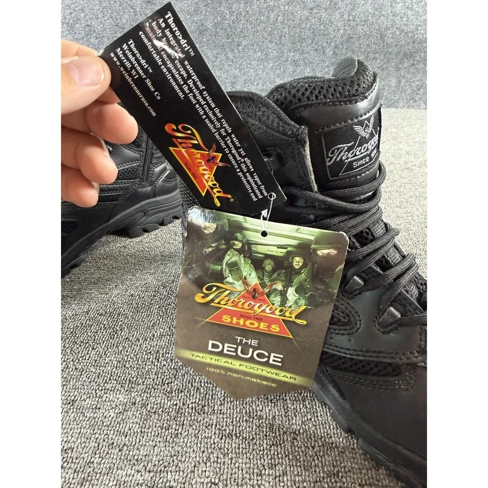 Thorogood Deuce Combat Work Boots Mens 9.5 Black Leather Side Zip Waterproof